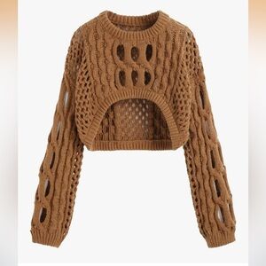 Cider Tan Hollow-Out Knit Sweater